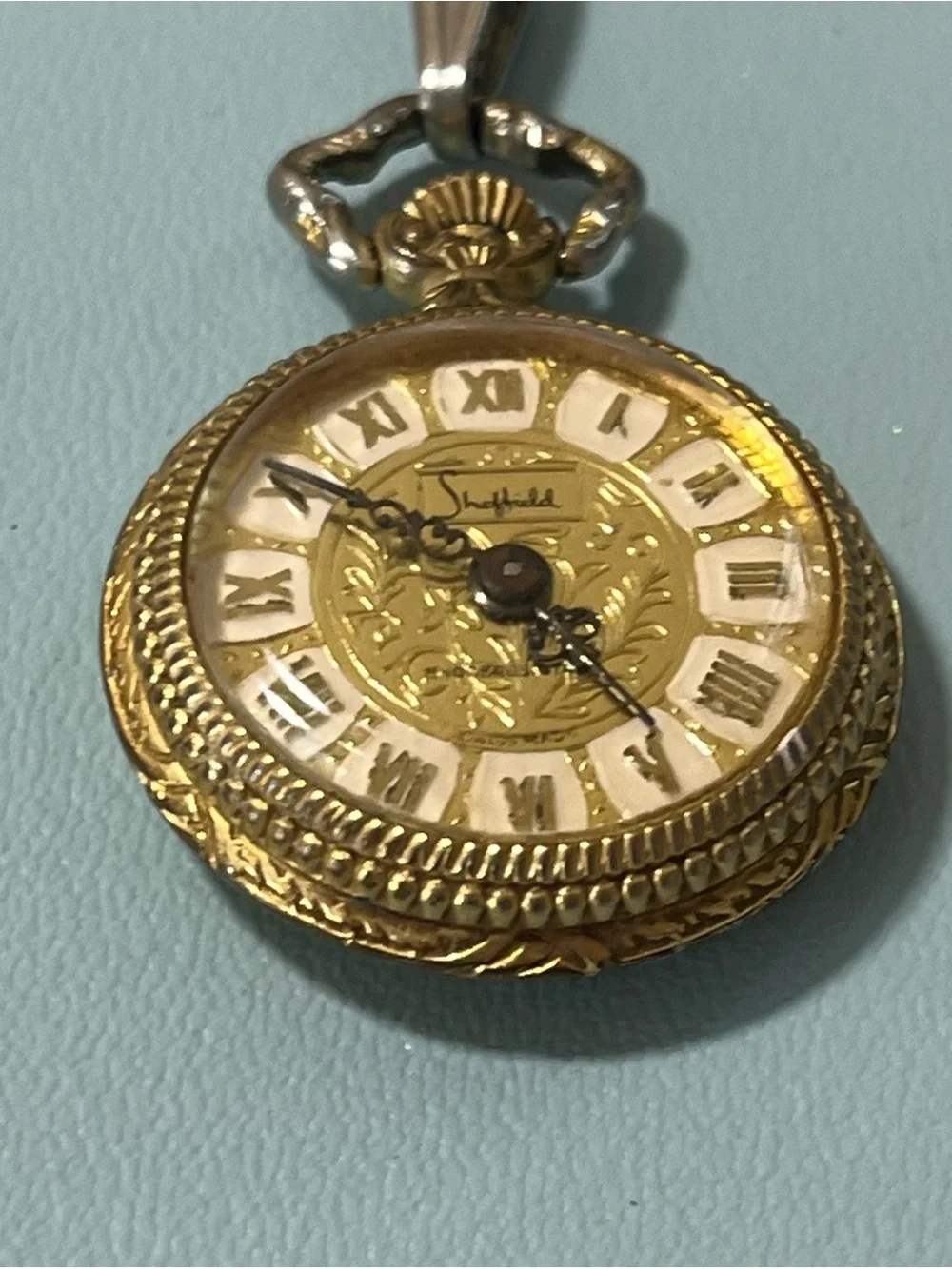 Vintage Sheffield Swiss Made Gold Tone Silver Pocket Watch - Manual Wind
